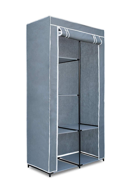 Freestanding Covered Closet - 6 Shelves with Hanging Rack