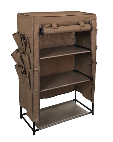 Compact Covered Shoe Storage with Exterior Pockets